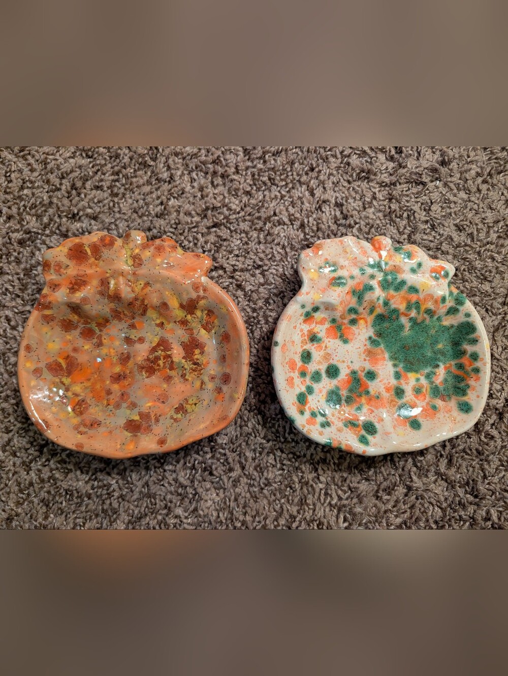 Handmade Speckled Ceramic Pumpkin Soap Dishes - Orange & Green
